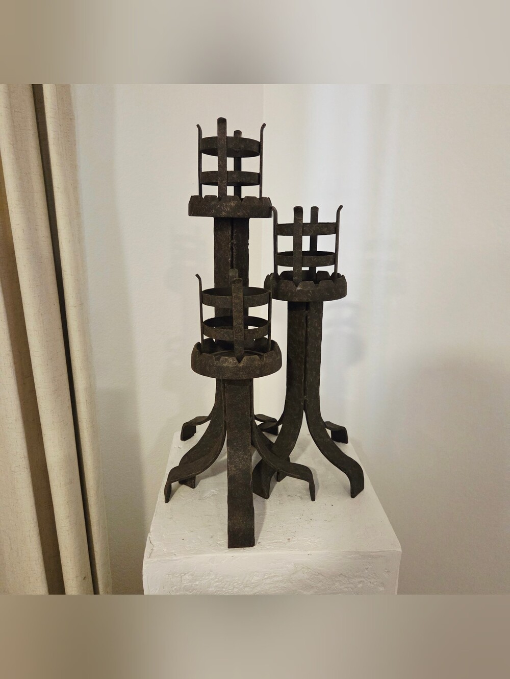 Lot of 3 Vintage Gothic Medieval Spanish Revival Iron Candleholders 19" 15" 12"